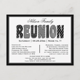 Carte Postale Réunion de famille ou de classe B/W Invitation Mot