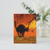 Carte Postale Réunion d'Halloween - Chat noir et Araignée (Debout devant)