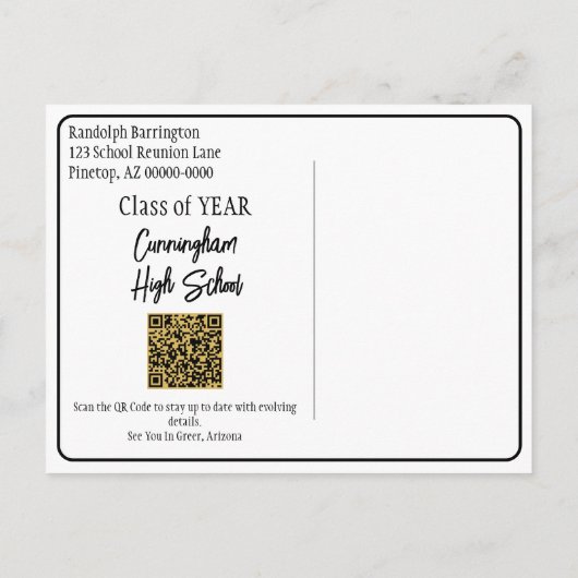 Carte Postale Réunion Enregistrer la date Black White Gold QR Co (Dos)