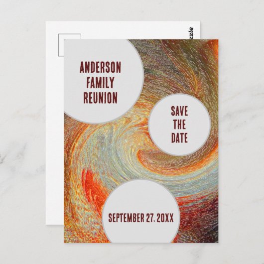 Carte Postale Réunion Familiale Enregistrer La Date Orange Brown (Devant / Derrière)