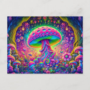 Carte Postale Rêve de champignon surréaliste Couleurs psychédéli
