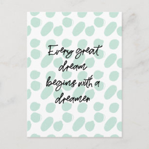 Carte Postale rêve inspiration citation pois turquoise chic