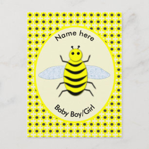 Carte Postale Révélation du sexe de bébé abeille jaune mignon ne