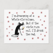 Carte Postale Rêver blanc Noël drôle Vin Chat (Devant)
