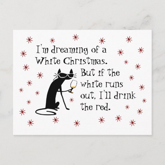 Carte Postale Rêver blanc Noël drôle Vin Chat (Devant)