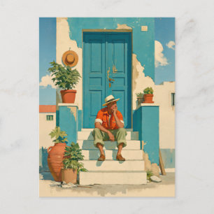 Carte Postale Rêverie de la porte bleue méditerranéenne