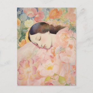 Carte Postale Rêverie en fleurs – Femme endormie à l'aquarelle