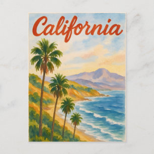 Carte Postale Rêves de l'État doré : aquarelle vintage de Califo