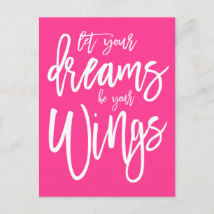Carte Postale Rêves motivationnels Soyez vos ailes Rose blanc