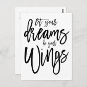 Carte Postale Rêves motivationnels Soyez vos ailes Script Blanc (Devant / Derrière)