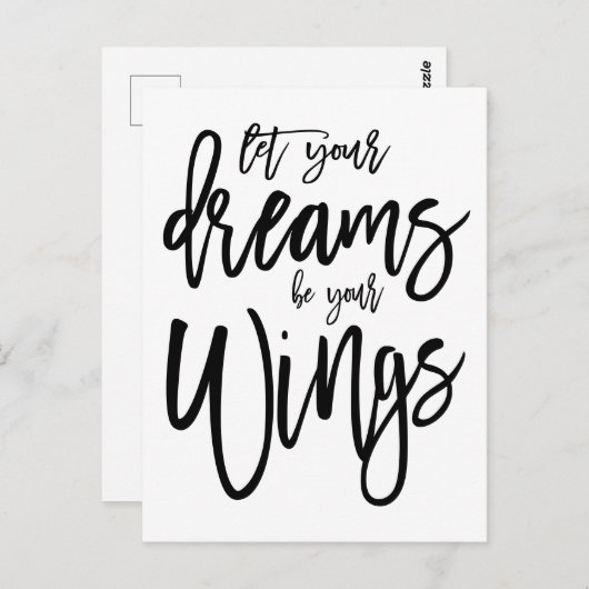 Carte Postale Rêves motivationnels Soyez vos ailes Script Blanc (Devant / Derrière)