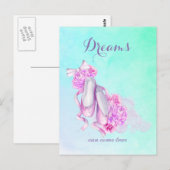 Carte Postale Rêves Peuvent Venir Véritable Aquarelle Rose Chaus (Devant / Derrière)