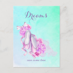 Carte Postale Rêves Peuvent Venir Véritable Aquarelle Rose Chaus