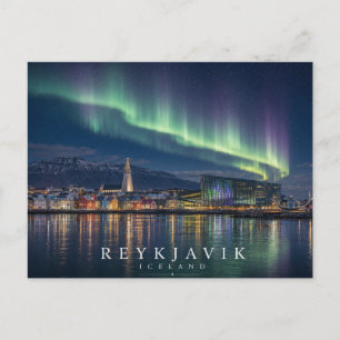 Carte Postale Reykjavík Front de Mer Port Skyline Islande Aurore