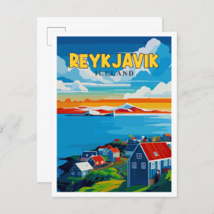 Carte Postale Reykjavik Islande illustration de voyage vintage