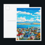 Carte Postale Reykjavik Islande illustration de voyage vintage<br><div class="desc">Reykjavik Islande lieu de voyage vintage illustration</div>