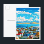 Carte Postale Reykjavik Islande illustration de voyage vintage<br><div class="desc">Reykjavik Islande lieu de voyage vintage illustration</div>