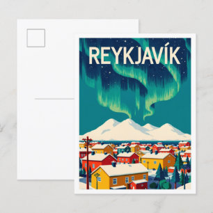 Carte Postale Reykjavik Islande Illustration Vintage d'art Voyag