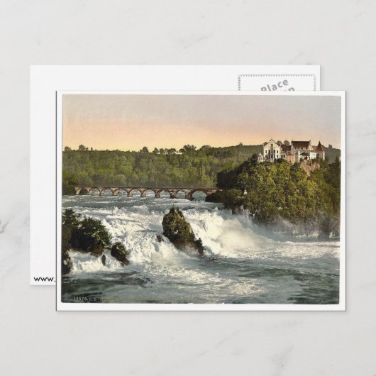 Carte Postale Rheinfall mit Schloss Laufen, Schiffchen. classiqu (Devant / Derrière)