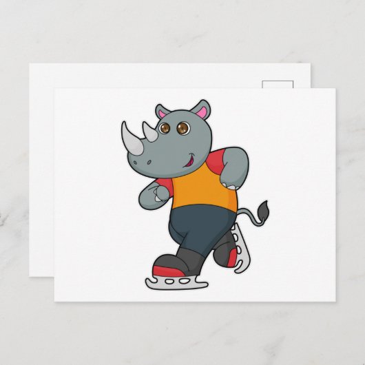 Carte Postale Rhino at Ice skating with Ice skates (Devant / Derrière)