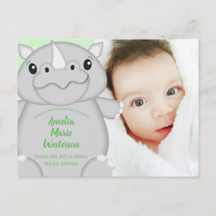 Carte Postale Rhino Baby shower Safari