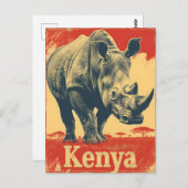 Carte Postale Rhino du Kenya vintage (Devant / Derrière)