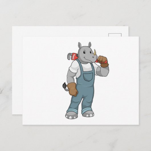 Carte Postale Rhino en Handyman avec Pince à pompe à eau (Devant / Derrière)