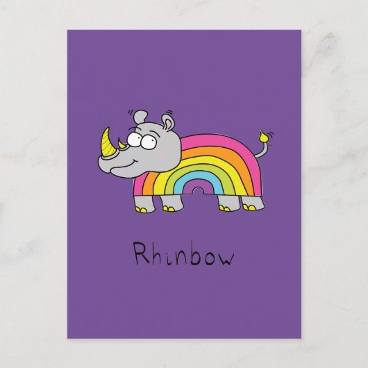 Carte Postale Rhino Rainbow Cute Kids Rhinoceros (Devant)