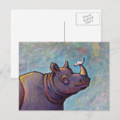 Carte Postale Rhinocéros art petit oiseau potins amusant peintur (Devant / Derrière)