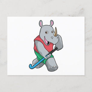 Carte Postale Rhinocéros au hockey avec une batte de hockey