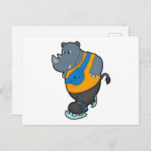 Carte Postale Rhinocéros au patinage artistique avec sac banane (Devant / Derrière)