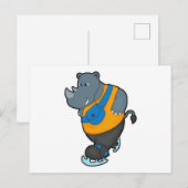 Carte Postale Rhinocéros au patinage avec sac banane (Devant / Derrière)