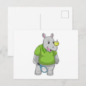 Carte Postale Rhinocéros au tennis avec balle de tennis (Devant / Derrière)