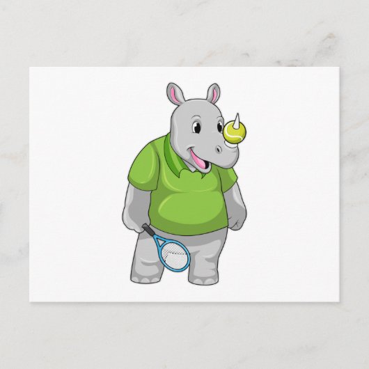 Carte Postale Rhinocéros au tennis avec balle de tennis (Devant)
