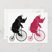 Carte Postale Rhinocéros chevauchant un vélo à la mode ancienne (Devant / Derrière)