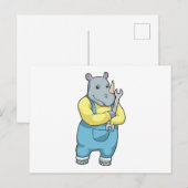 Carte Postale Rhinocéros en mécanicien avec clé anglaise (Devant / Derrière)