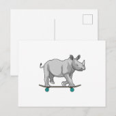 Carte Postale Rhinocéros en patineur avec planche à roulettes (Devant / Derrière)