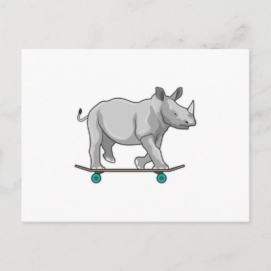 Carte Postale Rhinocéros en patineur avec planche à roulettes (Devant)