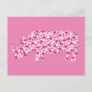 Carte Postale Rhinoceros mignons dans les coeurs roses