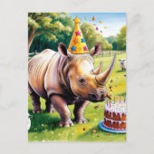Carte Postale Rhinocéros portant un chapeau d'anniversaire dans (Devant)