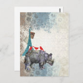 Carte Postale Rhinocéros vintage (Devant / Derrière)