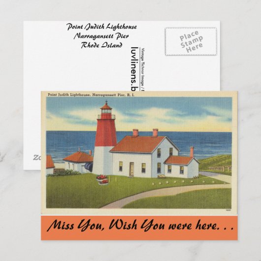 Carte Postale Rhode Island, phare de Point Judith (Devant / Derrière)