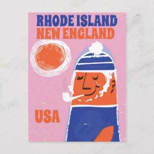 Carte Postale Rhode Island, poster vintage pêcheur de la Nouvell