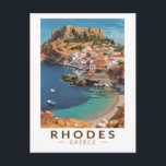 Carte Postale Rhodes Grèce Illustration Voyage Art Vintage<br><div class="desc">Rhodes conception de déplacement vectoriel rétro. Rhodes,  la plus grande des îles du Dodécanèse de Grèce,  est connue pour ses stations balnéaires et ses ruines antiques.</div>