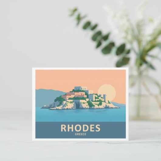 Carte Postale Rhodes Grèce Pastel Travel - Vieille Ville Médiéva (Debout devant)