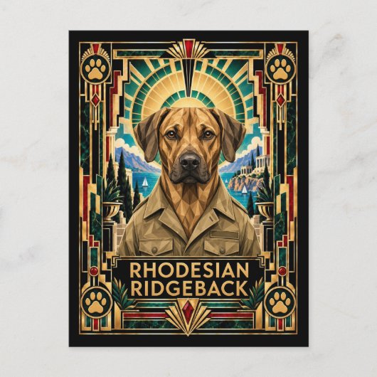 Carte Postale Rhodesian Ridgeback, Chien Art Déco (Devant)