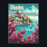 Carte Postale Rhodos Grèce Vintage<br><div class="desc">Représentation captivante et nostalgique de Rhodes, Grèce, connue pour ses magnifiques paysages méditerranéens et son riche patrimoine historique. L'architecture présente les ruines antiques de l'île, la charmante vieille ville à l'architecture médiévale et les eaux turquoise cristallines. Rendu dans un style vintage, l'oeuvre évoque la beauté intemporelle et la richesse culturelle...</div>