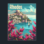 Carte Postale Rhodos Grèce Vintage<br><div class="desc">Représentation captivante et nostalgique de Rhodes, Grèce, connue pour ses magnifiques paysages méditerranéens et son riche patrimoine historique. L'architecture présente les ruines antiques de l'île, la charmante vieille ville à l'architecture médiévale et les eaux turquoise cristallines. Rendu dans un style vintage, l'oeuvre évoque la beauté intemporelle et la richesse culturelle...</div>