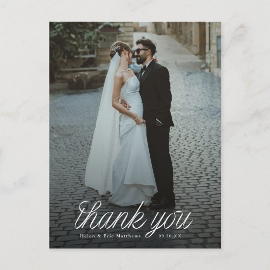 Carte Postale Ribbon Script Minimalist Wedding Photo (Devant)