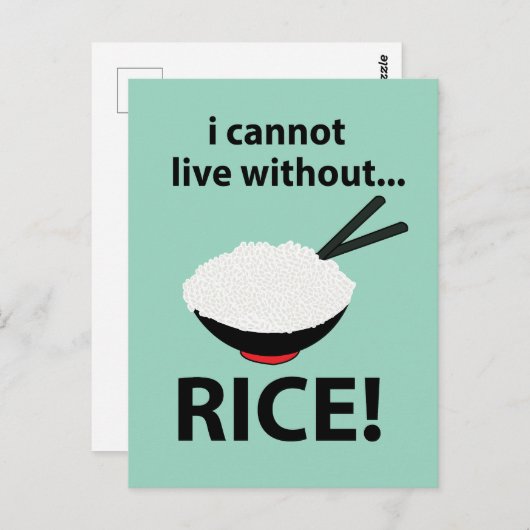 Carte Postale Rice Bowl Je ne peux pas vivre sans riz (Devant / Derrière)